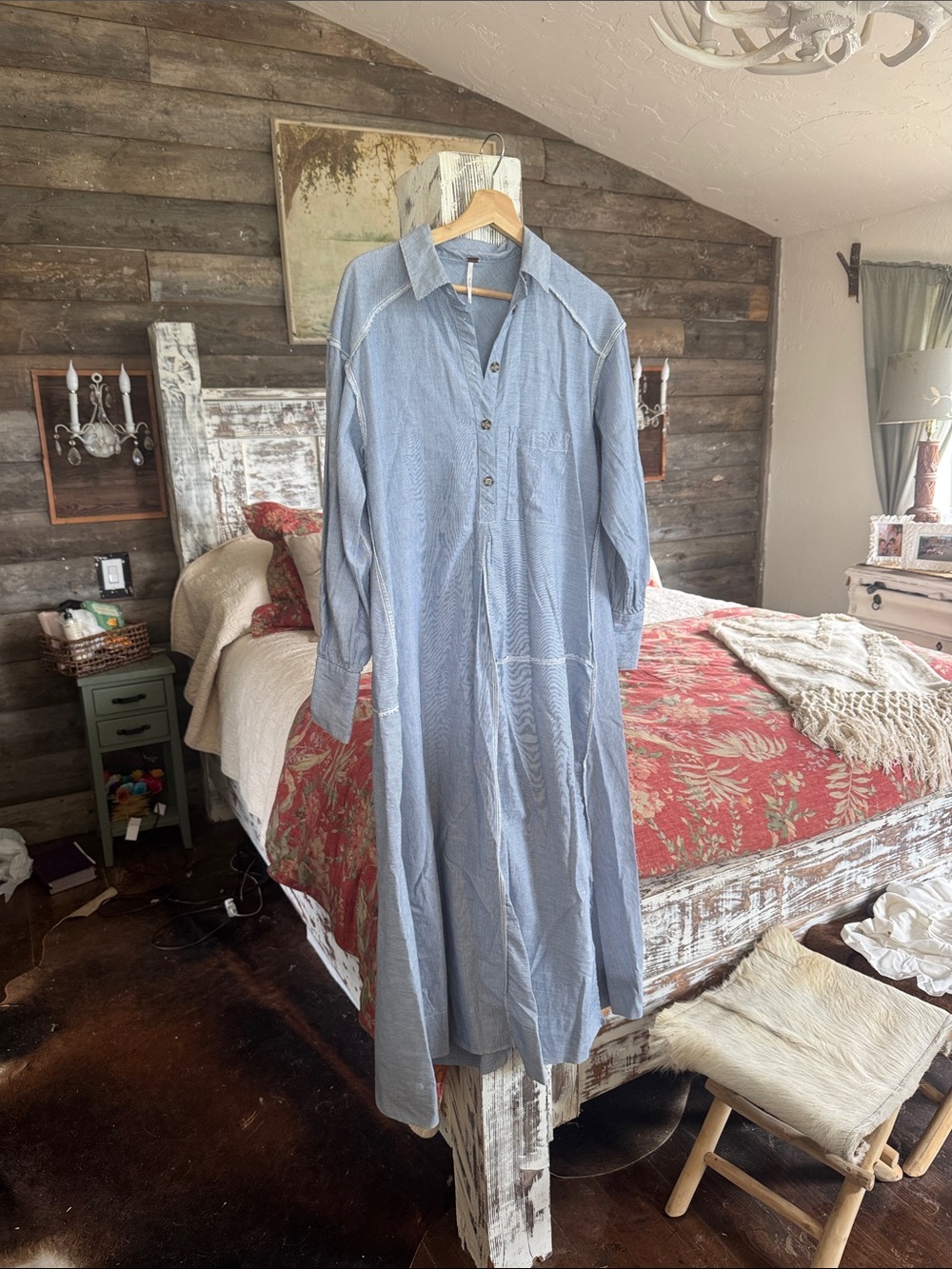 Free People Light Blue Striped Maxi Shirt Dress